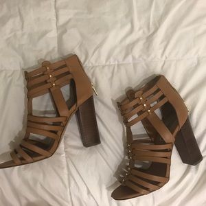 Steve Madden leather wooden stacked heel sandals